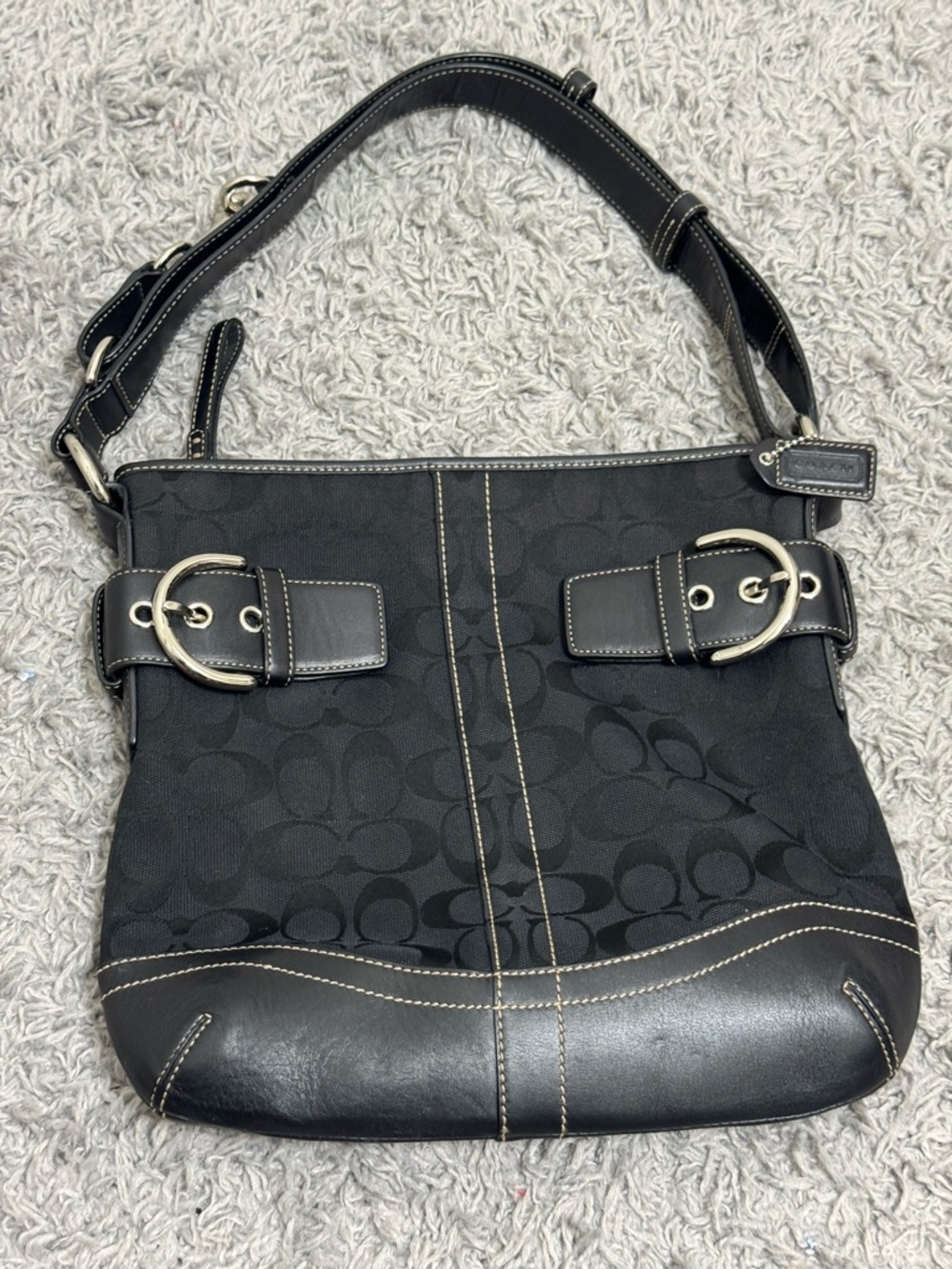 Coach Signature Black Shoulder Bag Canvas Leather.